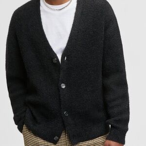 Mode of One Black Men's Boxy-Fit Eyelash Cardigan